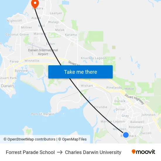 Forrest Parade School to Charles Darwin University map