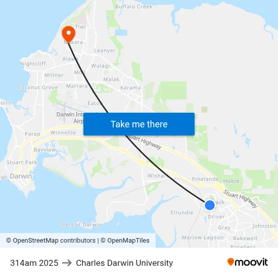 314am 2025 to Charles Darwin University map