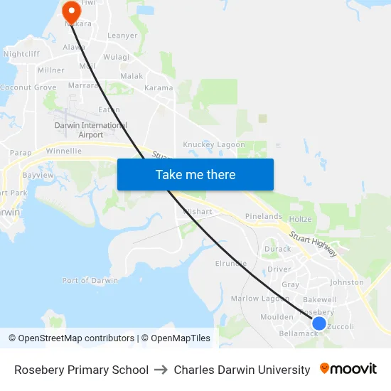 Rosebery Primary School to Charles Darwin University map