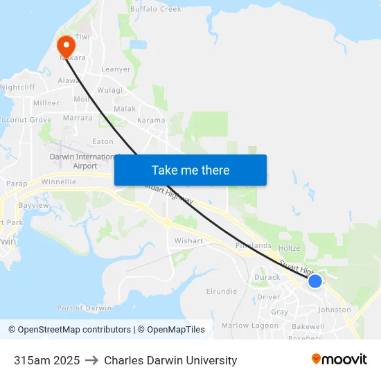 315am 2025 to Charles Darwin University map