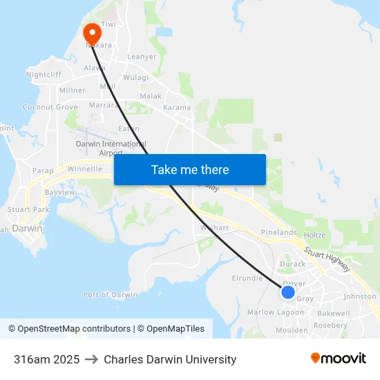 316am 2025 to Charles Darwin University map