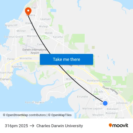 316pm 2025 to Charles Darwin University map
