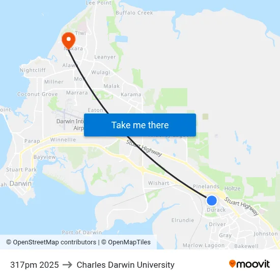 317pm 2025 to Charles Darwin University map