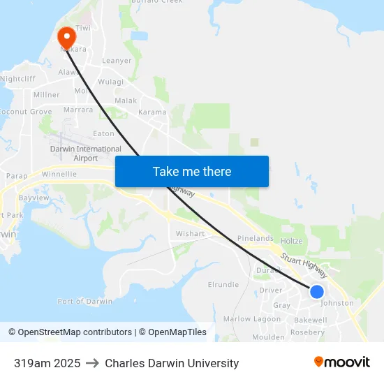 319am 2025 to Charles Darwin University map
