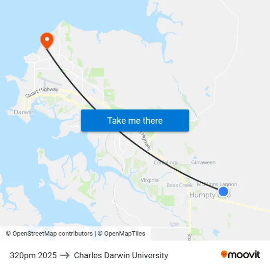 320pm 2025 to Charles Darwin University map