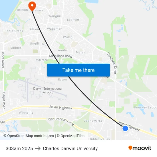 303am 2025 to Charles Darwin University map