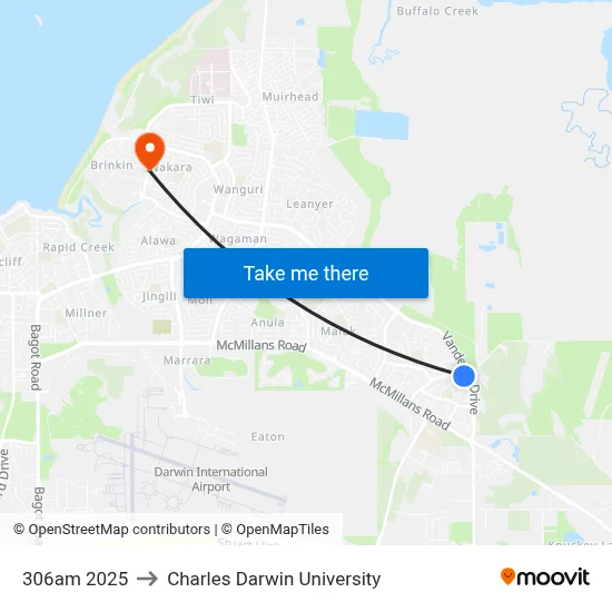 306am 2025 to Charles Darwin University map