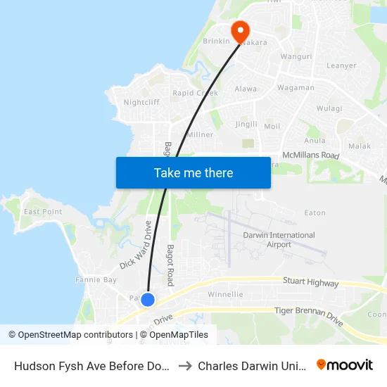 Hudson Fysh Ave Before Douglas St to Charles Darwin University map