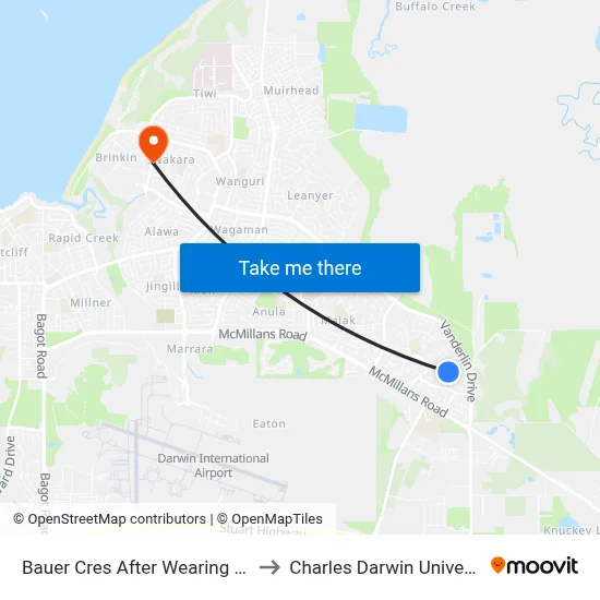 Bauer Cres After Wearing Cres to Charles Darwin University map
