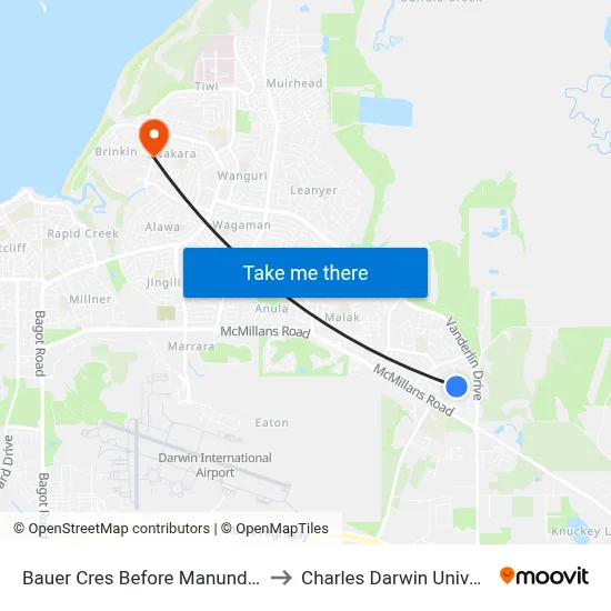 Bauer Cres Before Manunda Tce to Charles Darwin University map