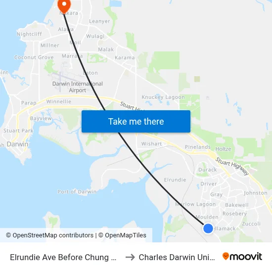 Elrundie Ave Before Chung Wah Tce to Charles Darwin University map