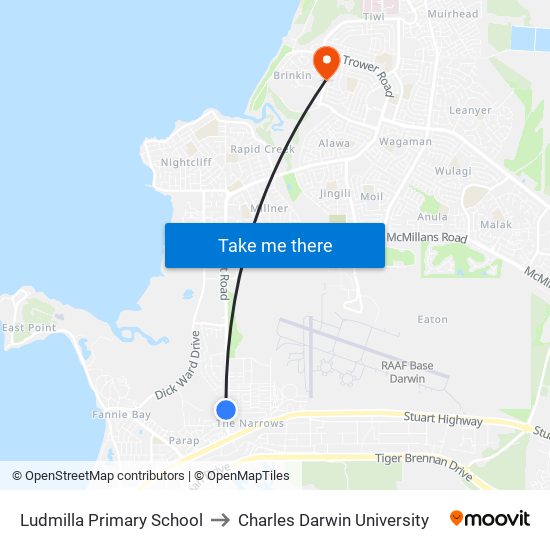 Ludmilla Primary School to Charles Darwin University map
