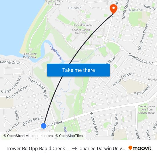 Trower Rd Opp Rapid Creek Shops to Charles Darwin University map