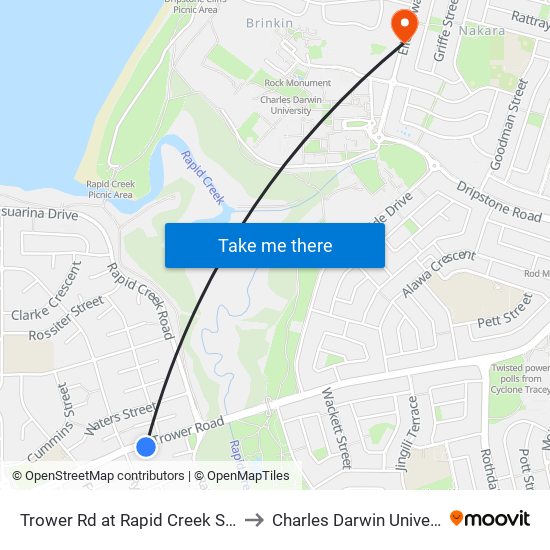 Trower Rd at Rapid Creek Shops to Charles Darwin University map