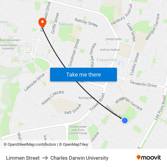 Limmen Street to Charles Darwin University map