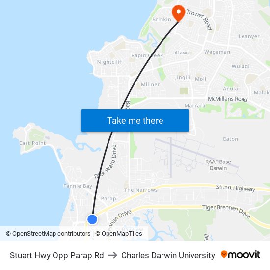 Stuart Hwy Opp Parap Rd to Charles Darwin University map