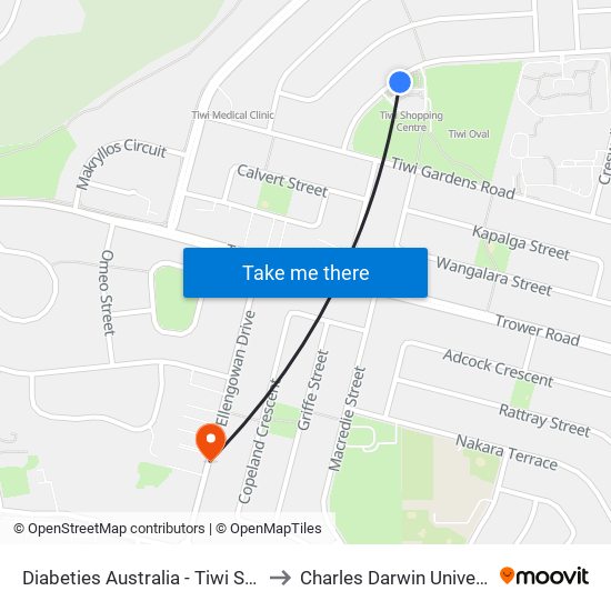 Diabeties Australia - Tiwi Shops to Charles Darwin University map