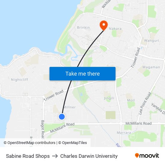 Sabine Road Shops to Charles Darwin University map