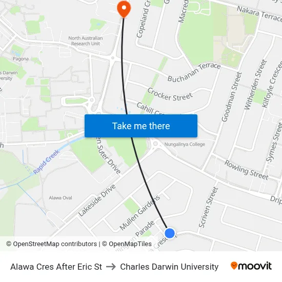 Alawa Cres After Eric St to Charles Darwin University map