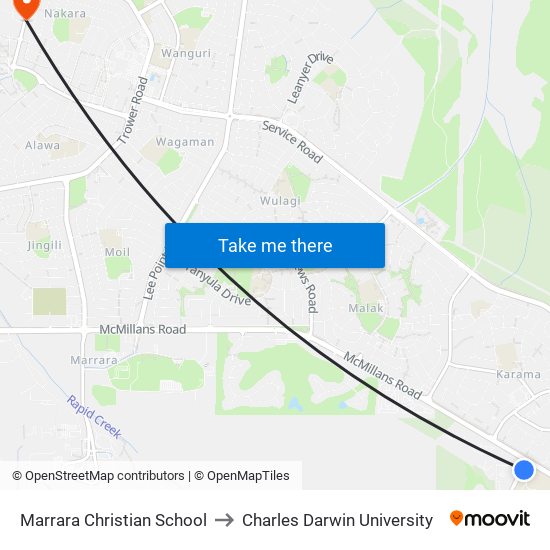 Marrara Christian School to Charles Darwin University map