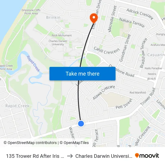 135 Trower Rd After Iris St to Charles Darwin University map