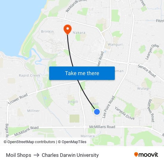 Moil Shops to Charles Darwin University map