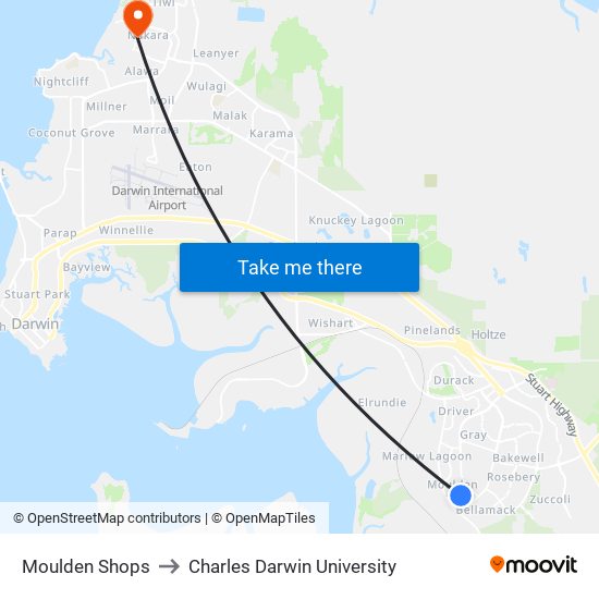 Moulden Shops to Charles Darwin University map