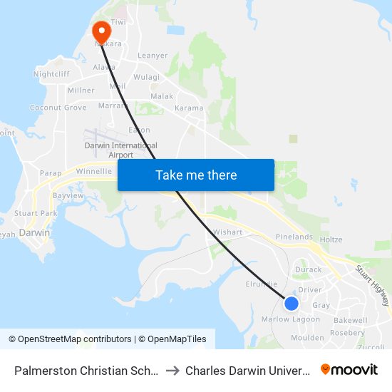 Palmerston Christian School to Charles Darwin University map