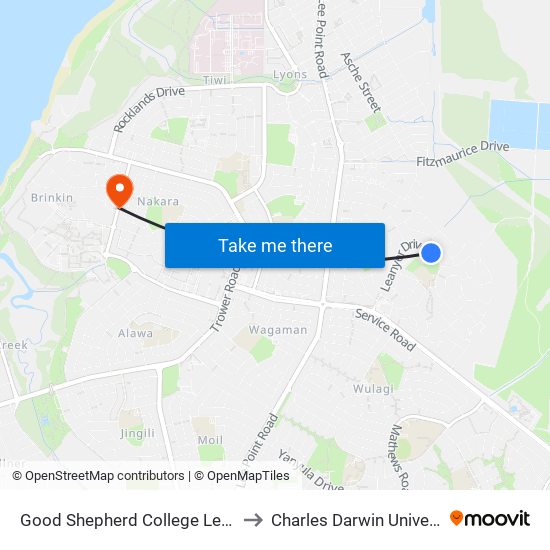 Good Shepherd College Leanyer to Charles Darwin University map