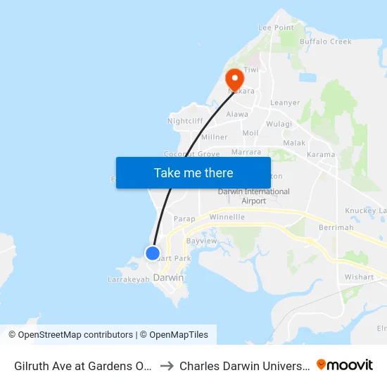 Gilruth Ave at Gardens Oval to Charles Darwin University map