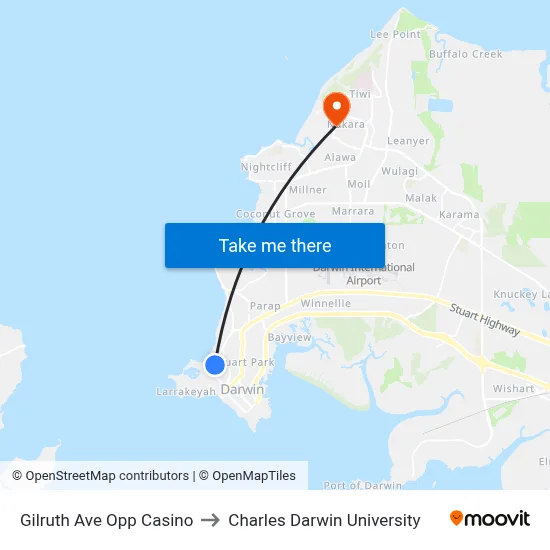 Gilruth Ave Opp Casino to Charles Darwin University map