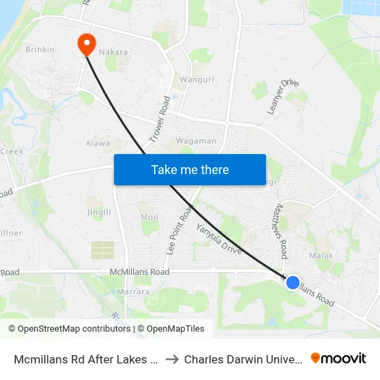 Mcmillans Rd After Lakes Cres to Charles Darwin University map