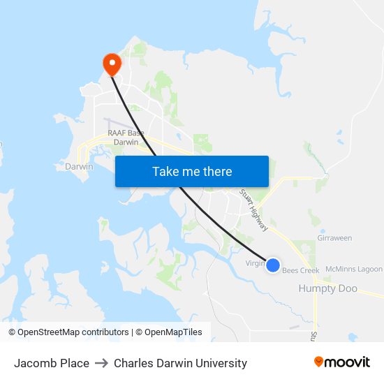 Jacomb Place to Charles Darwin University map