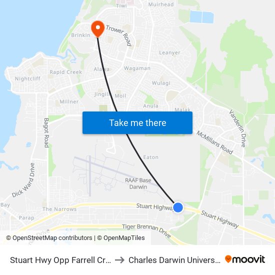 Stuart Hwy Opp Farrell Cres to Charles Darwin University map