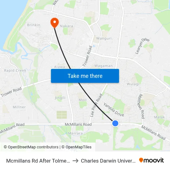 Mcmillans Rd After Tolmer St to Charles Darwin University map