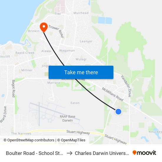 Boulter Road - School Stop to Charles Darwin University map