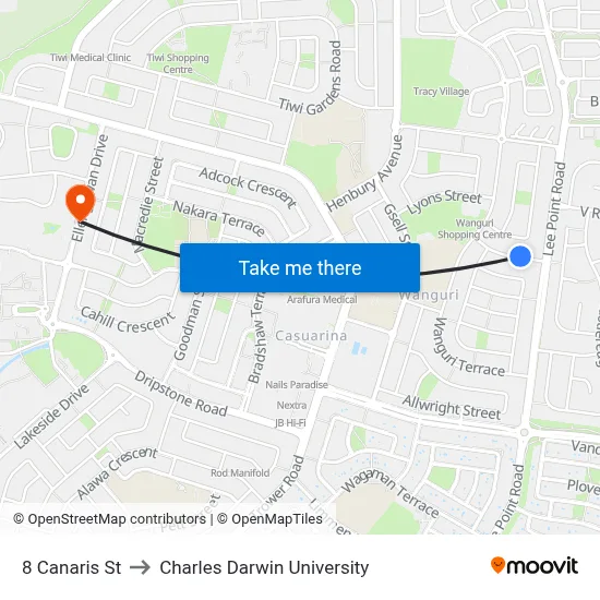 8 Canaris St to Charles Darwin University map