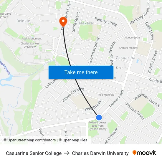 Casuarina Senior College to Charles Darwin University map
