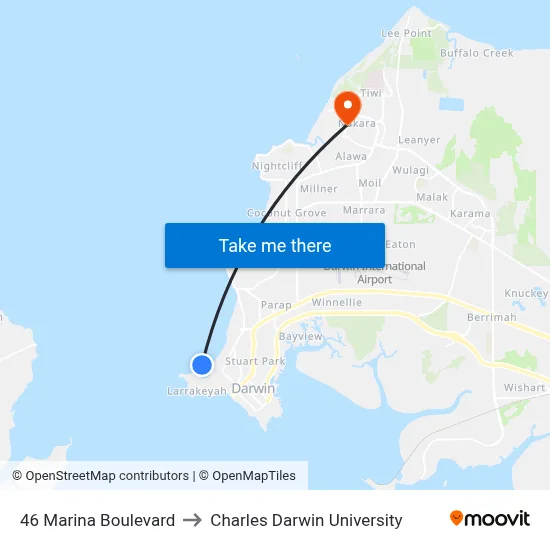 46 Marina Boulevard to Charles Darwin University map
