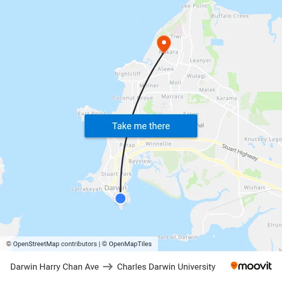 Darwin Harry Chan Ave to Charles Darwin University map