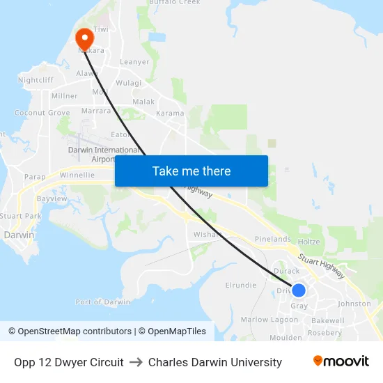 Opp 12 Dwyer Circuit to Charles Darwin University map