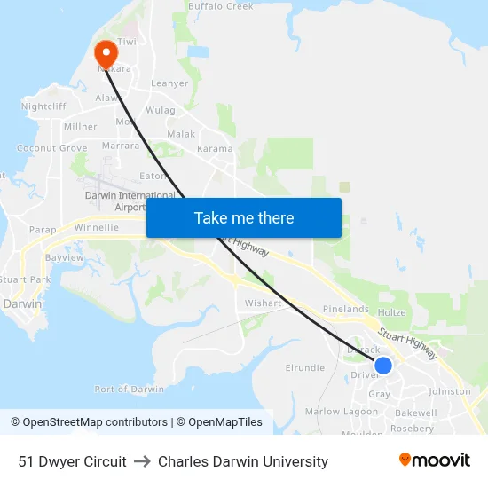 51 Dwyer Circuit to Charles Darwin University map