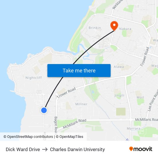 Dick Ward Drive to Charles Darwin University map