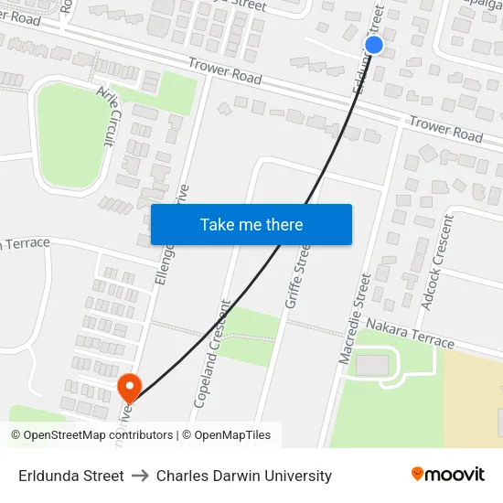 Erldunda Street to Charles Darwin University map