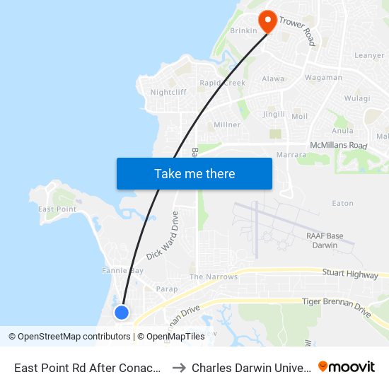 East Point Rd After Conacher St to Charles Darwin University map