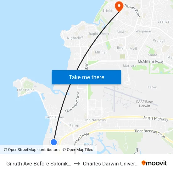 Gilruth Ave Before Salonika St to Charles Darwin University map