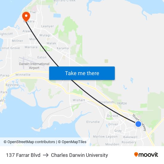 137 Farrar Blvd to Charles Darwin University map