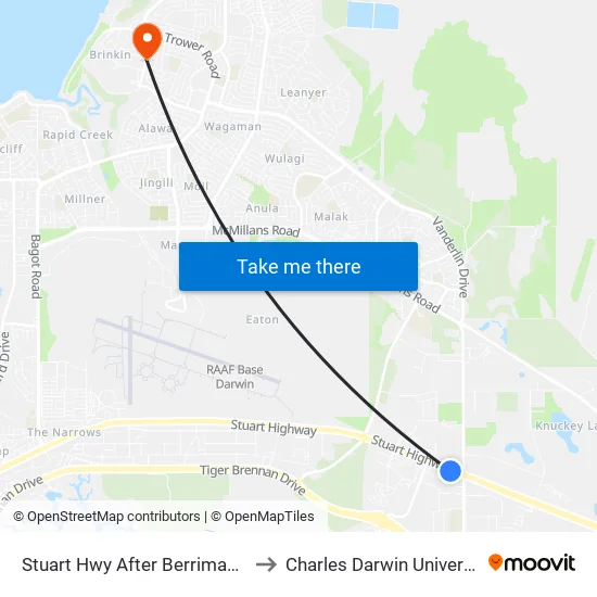 Stuart Hwy After Berrimah Rd to Charles Darwin University map