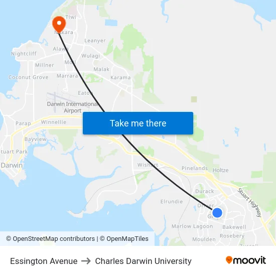 Essington Avenue to Charles Darwin University map