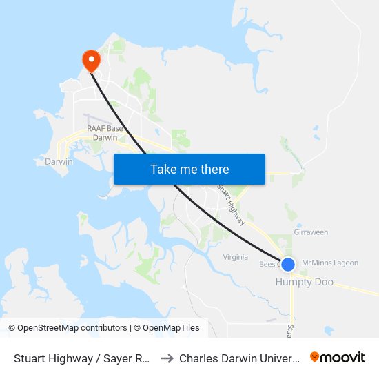 Stuart Highway / Sayer Road to Charles Darwin University map